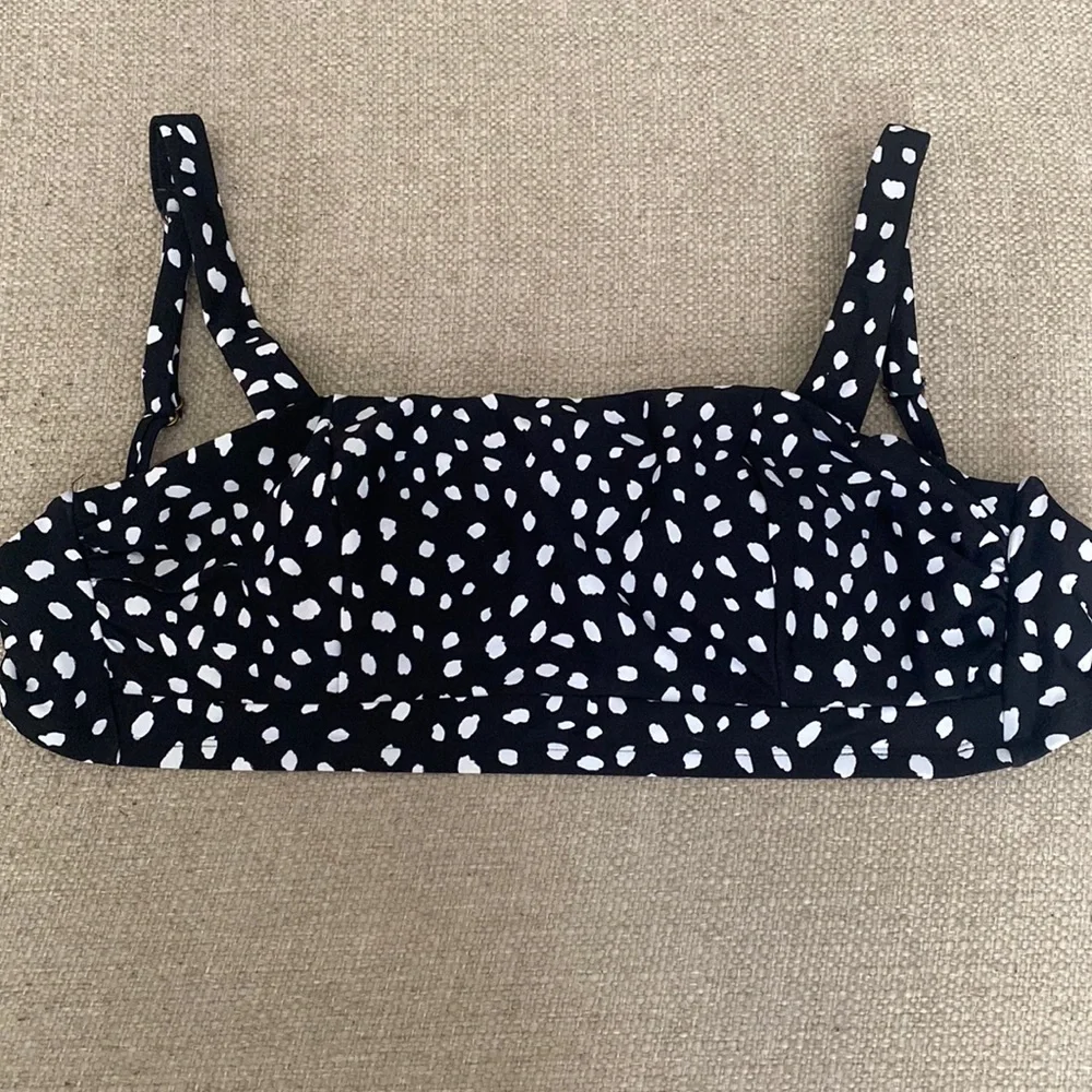 Island Escape Costa Rica Underwire Back Tie Bikini Top Black White Dot Swim 12